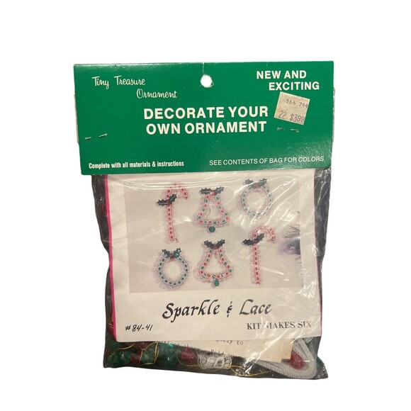 VTG Merri Mac Tiny Treasure Sparkle & Lace Sequins Beads XMAS Ornament Kit NOS - Picture 1 of 1